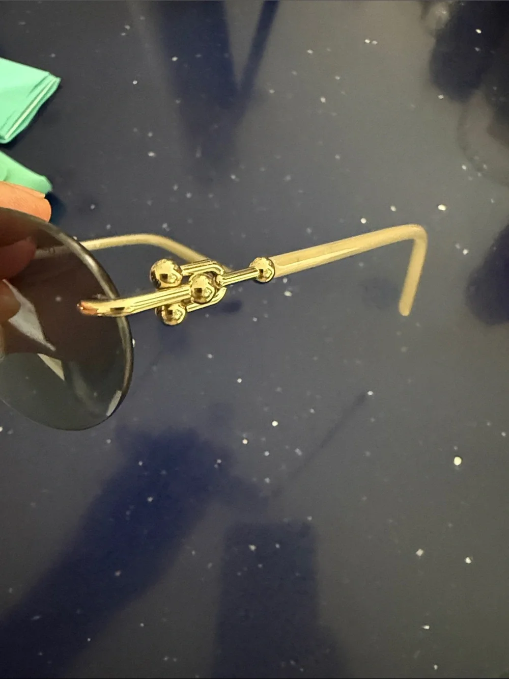 Tiffany & Co. Rimless Sunglasses with Teal Lenses and Gold Temples